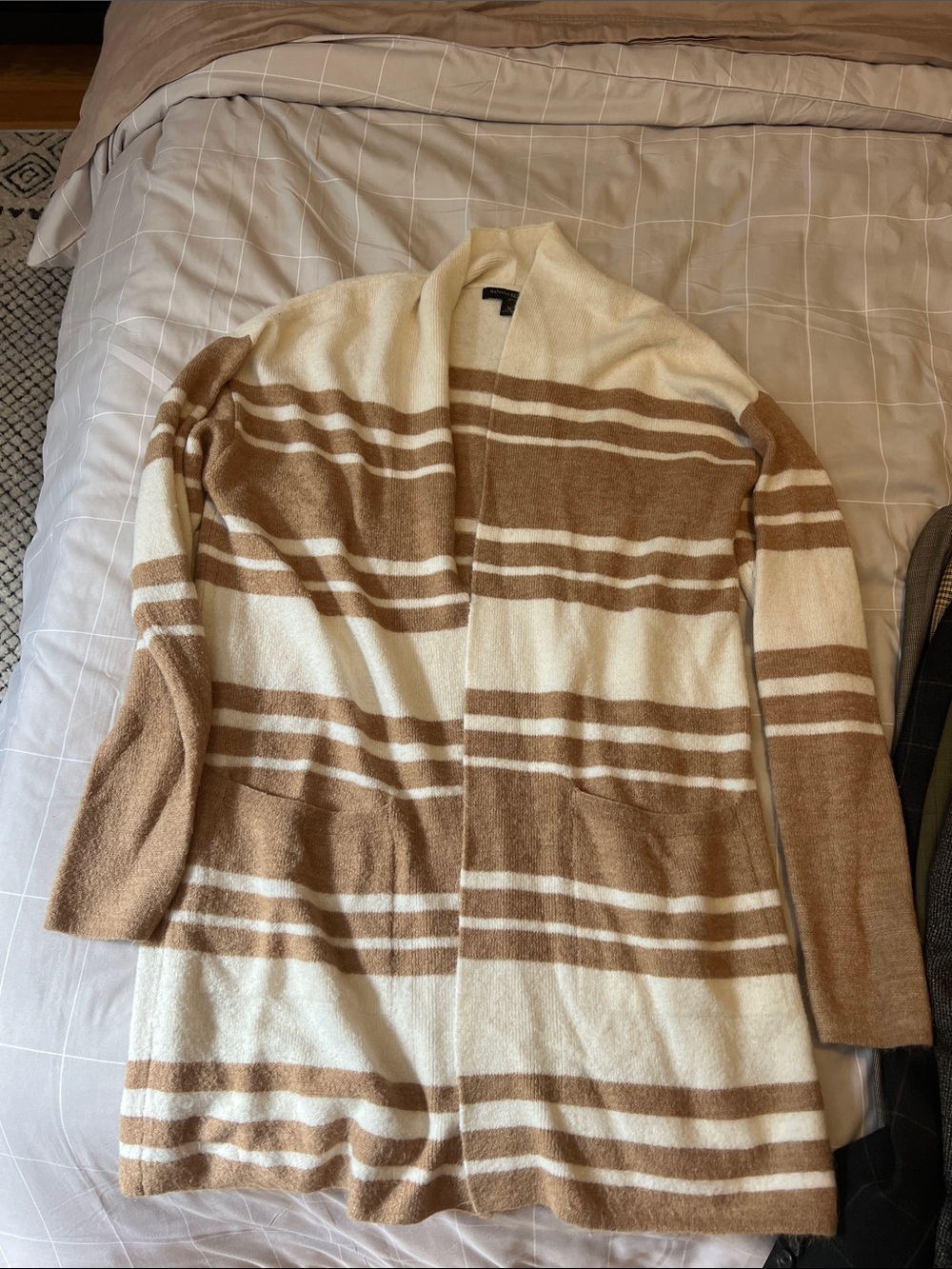 Banana Republic Cream & Brown Striped Open Cardigan